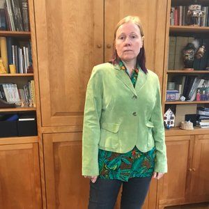 Anne Klein Genuine Leather Suede Leaf Green Jacket